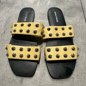 Marc Fisher Yellow and Black Perforated Sandals 9M